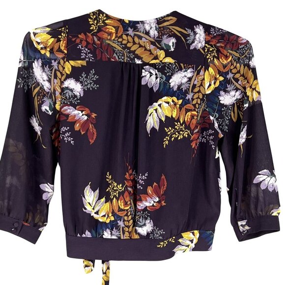 Madewell Womens S Wrap Style Blouse Burgundy Gold 3/4 Sleeve Bloomcore 70s Top - Picture 5 of 16